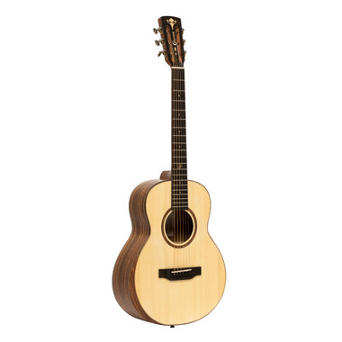 Crafter MINO KOA acoustic-electric guitar front view showing solid Engelmann spruce top