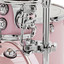 Detail of the low-profile tom mounting system on the Premier Genista Maple pack
