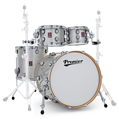 Premier Genista Maple four-piece shell pack in Silver Sparkle front hero view