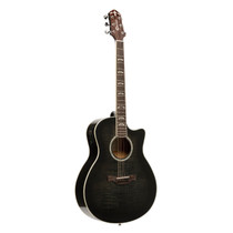 Crafter NOBLE TBK acoustic-electric guitar front view with flamed maple top in Black burst