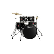 Premier PR20-5DKBKW Revolution five-piece drum kit in black with cymbals and stands set up front view