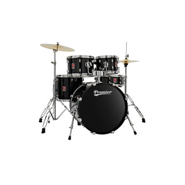 Premier PR20-5DKBKW Revolution five-piece drum kit in black with cymbals and stands set up front view