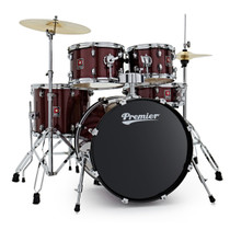 Premier PR20-5DKRSW Revolution Series five-piece drum kit in Red Sparkle finish full setup front view