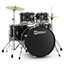 Premier Revolution Series 22 inch five-piece drum kit in black with cymbals and stands front view