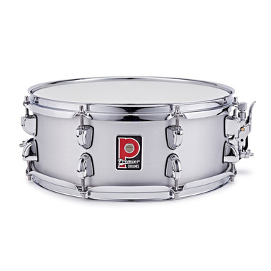 Premier Artist 14 x 5.5 aluminium snare drum hero shot showing full shell