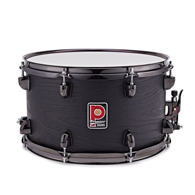 Premier Artist 14 x 8 birch snare drum in Stealth Black hero front view