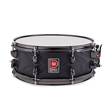 Premier Artist 14 inch birch snare drum in Stealth Black hero front view