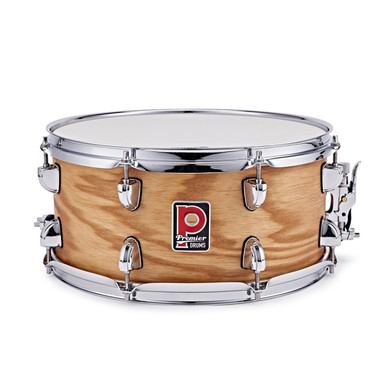Premier Artist PAB1465SAAS birch snare drum in Antique Ash front hero view