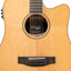 Close-up detail of the Stagg SA45 DCE FM 12 spruce top with maple rosette and black pickguard