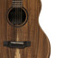 Detail of the Crafter BIG MINO ALK LH koa top with koa inlay rosette and rosewood bridge
