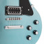 Close-up of Stagg SEL-STD humbucker pickups with chrome rings and silver-cap knobs