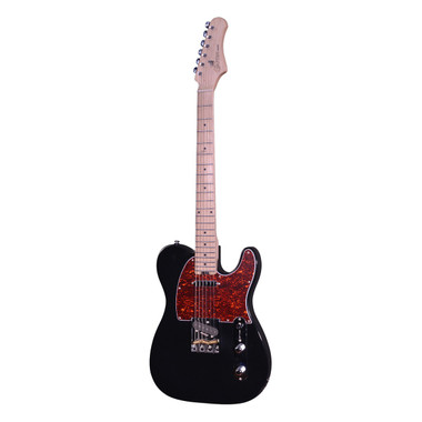 Front view of the Crafter CREMA T MP CB T style electric guitar in Cosmic Black with tortoise pickguard