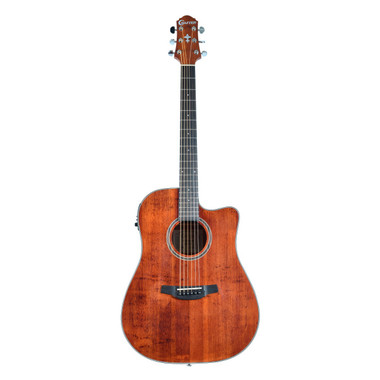 Crafter HD100-CE-BR cutaway acoustic-electric guitar in brown shown in full front view