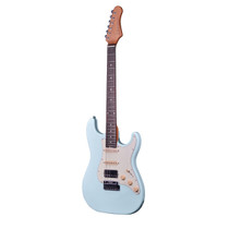 Crafter SEOUL SVVSR DB electric guitar front view in Day Blue finish with mint green pickguard