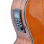 Close-up of the Crafter HJ250-CE-BRS body with wood inlay rosette and rosewood bridge