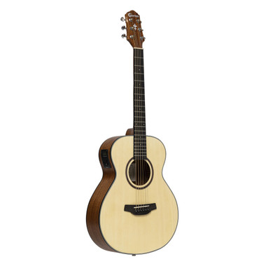 Crafter HM100E-N mini acoustic-electric guitar in natural finish front view