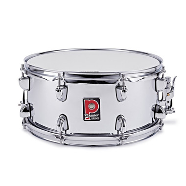 Premier Artist 14 x 6.5 chrome steel snare drum front hero view