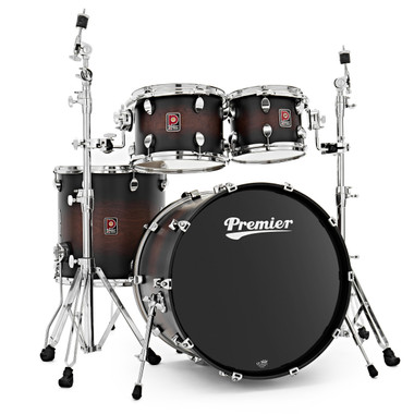 Premier Elite Series PEX22-4SPDWS four-piece drum shell pack in Walnut Satin Burst front view