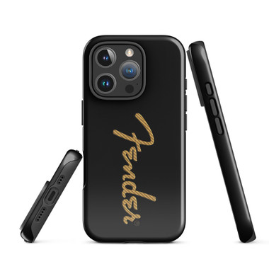 Fender Tweed Logo iPhone Case – Vintage Amp Script in Gold Tweed (Tough, iPhone 14–17) – view 1