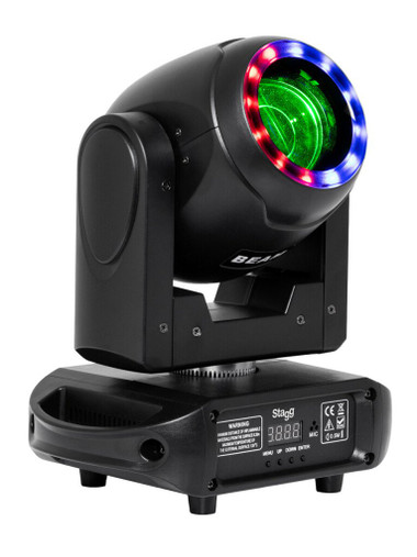Stagg SPECTER 100-1 moving-head light with illuminated RGBW ring, angled front view