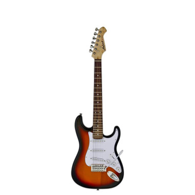 Aria Pro II MINI 3/4 scale electric guitar in 3 Tone Sunburst, front view