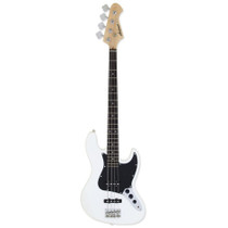 Aria STB-JB/B-WH white electric jazz bass with black pickguard, main product view