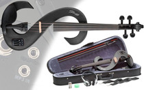 STAGG Metallic Black 4/4 Silent Electric Violin Set W/fine Tuners Solid Maple