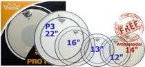 REMO Propack 12"13"16"pinstripe 22"P3 Ambassador Clear W/dot+free 14"snare Head