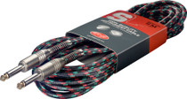 Stagg 6M 20Ft Vintage Tweed Braided 1/4" Guitar Instrument Cable-Black Rasta