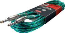 Stagg 6M 20ft Vintage Tweed Braided 1/4" Plug Guitar Instrument Cable-surf Green