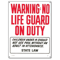 Pool Safety Sign - Warning No Lifeguard On Duty - 40323