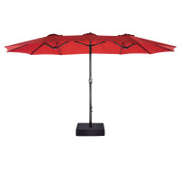 15ft Patio Double-Sided Umbrella with Base and Crank, Red