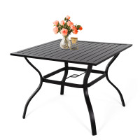 Outdoor Metal Patio Dining Table with Umbrella Hole - Black