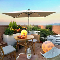 10 x 6.5 FT Rectangular Patio Solar LED Lighted Outdoor Umbrella with Crank and Push Button Tilt - Mushroom