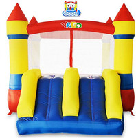 Inflatable Bounce House, Dual Castle Slide with 450W Air Blower, Four-Sided Protection Net