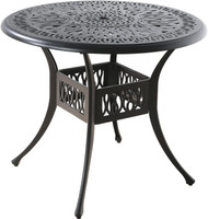 35.5" Patio Dining Table, Round Outdoor, Cast Aluminum with 1.88" Umbrella Hole