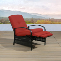 Outdoor Reclining Lounge Chair, Adjustable with Comfortable Cushion, Red