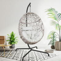 Patio Wicker Swing Egg Chair with Stand and Cushions
