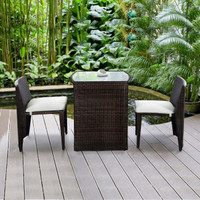 3 Piece Wicker Patio Cushioned Outdoor Chair and Table Set