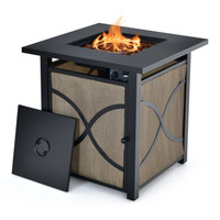 25" 40,000 BTU Propane Fire Pit Table with Lid and Fire Glass