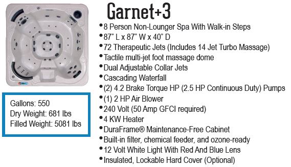 Garnet hot tub specifications