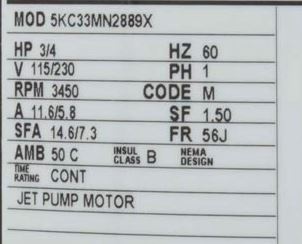 jet pump motor specifications