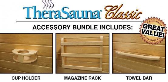 Magazine rack, cup holder and towel bar for Therasauna infrared sauna classic