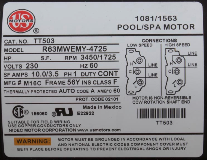 pump motor label