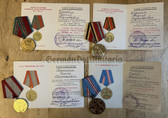 om334 - 4x Soviet Army medal award certificates + medals for the same man