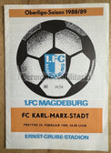 oz008 - c1989 FC Magdeburg vs FC Karl-Marx-Stadt - DDR Oberliga Football match stadium programme & poster