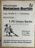 oz010 - c1984 Rotation Berlin vs FC Union Berlin - DDR Landesliga Football match stadium programme