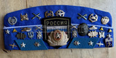 aa007 - Russian Federation Navy Pilotka cap with loads of badges and patches