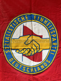 aa149 - original large SED communist party flag banner - Cotton - 75" x 47 1/2"