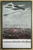 aa316- WW1 German propaganda postcard - Leutnant von Hiddessen flying over Paris in a Taube